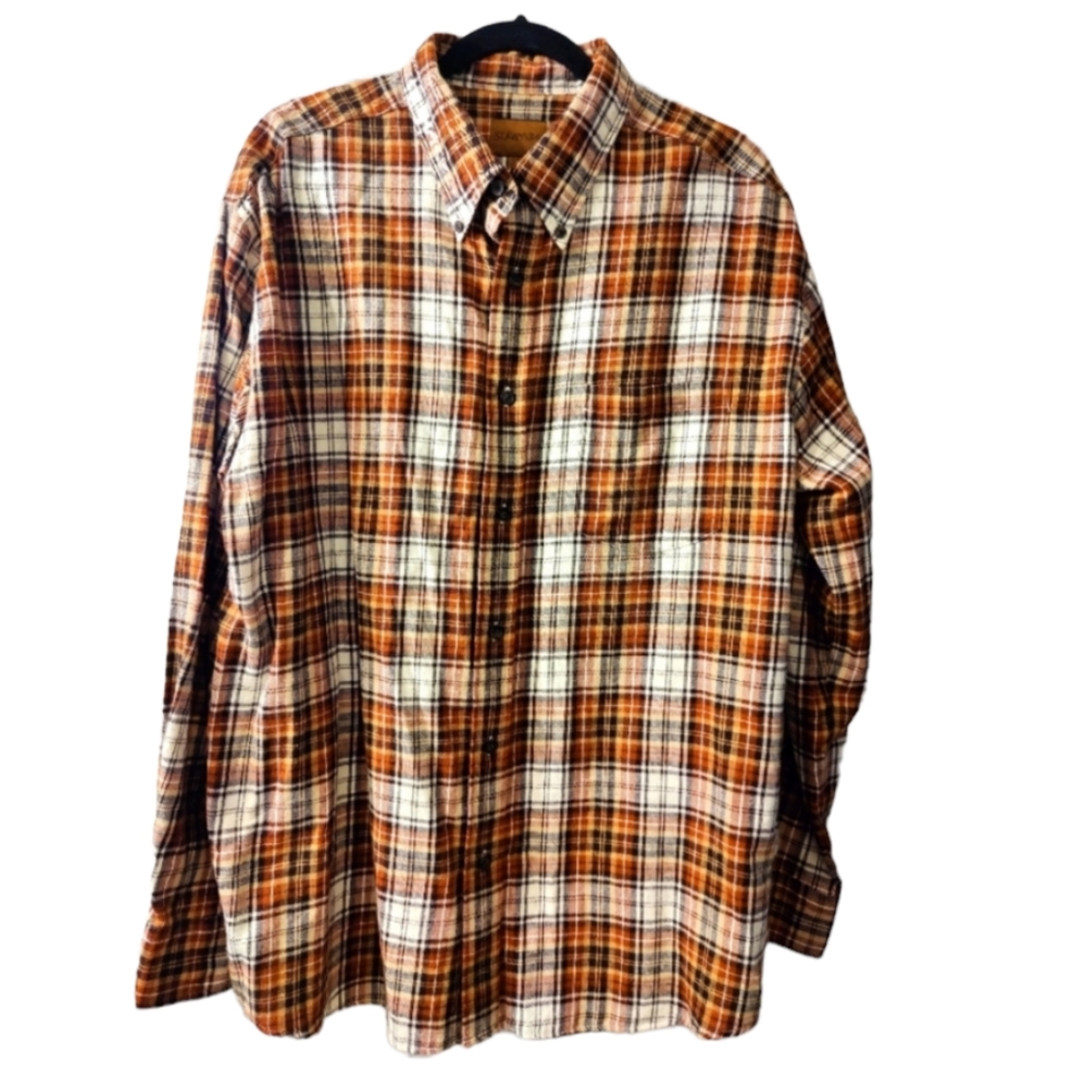St. John’s Bay Mens Cotton Brw Plaid Long Sleeve Button Down Shirt Sz XL